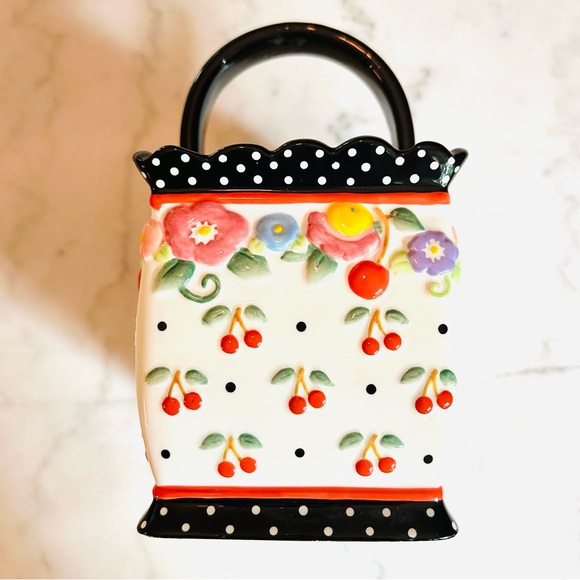 Mary Engelbreit OH SO BREIT BASKET Cherry Red and White Ceramic basket Signed - Picture 9 of 11